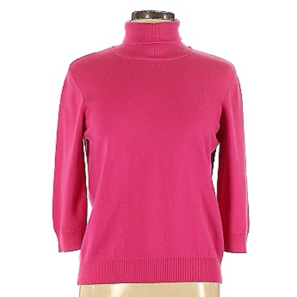 Saks Fifth Avenue Cashmere Sweater - Pink Turtleneck with 3/4 sleeve - Large